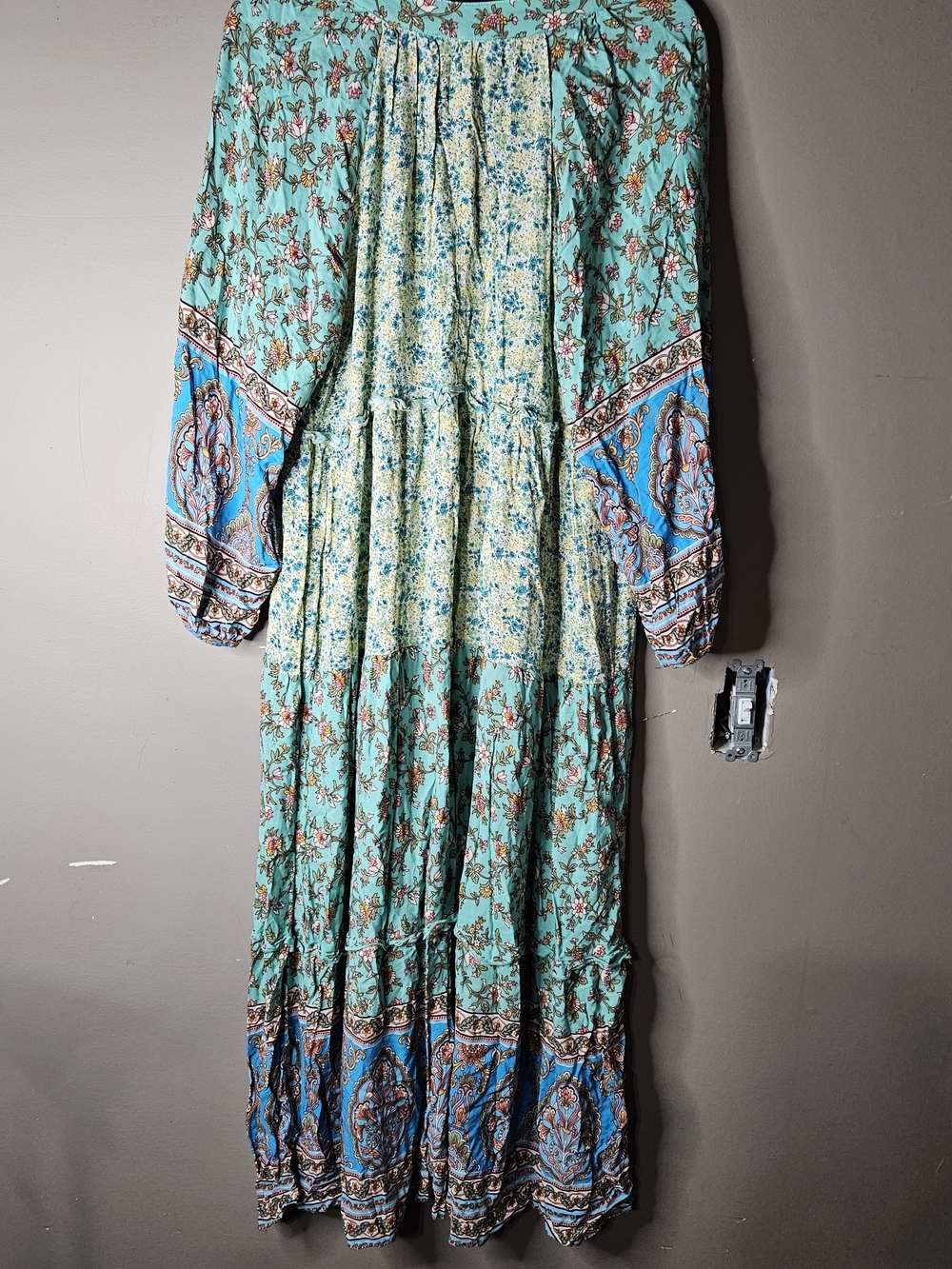 Womens Umgee Light Teal Floral Bohemian Maxi Dress Ptp 20.5" Size Medium - Picture 5 of 5